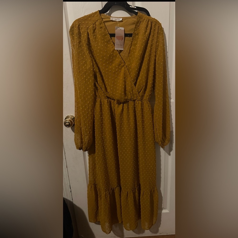 Kirundo Chic Long Sleeve Mustard Dress New With Tags Size Medium